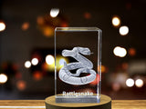 3D Engraved Crystal Rattlesnake Figurine - Handcrafted in Canada | Small, Medium, Large, XL, XXL Sizes A&B Crystal Collection