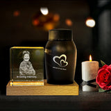 3D Crystal Personalized Memorial Set with Urn and LED Base Light AB Crystal Collection