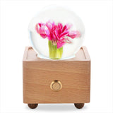 Real Preserved Flower Wireless Bluetooth Speaker, LED Night Light in Glass Dome Red Carnation A&B Crystal Collection