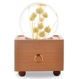 Real Preserved Flower Wireless Bluetooth Speaker, LED Night Light in Glass Dome Yellow Flax Flower A&B Crystal Collection