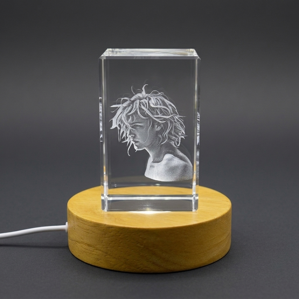 Recognition Faceted Crystal Rubber Hammer Trophy Award with LED Base - Innovation & Craftsmanship