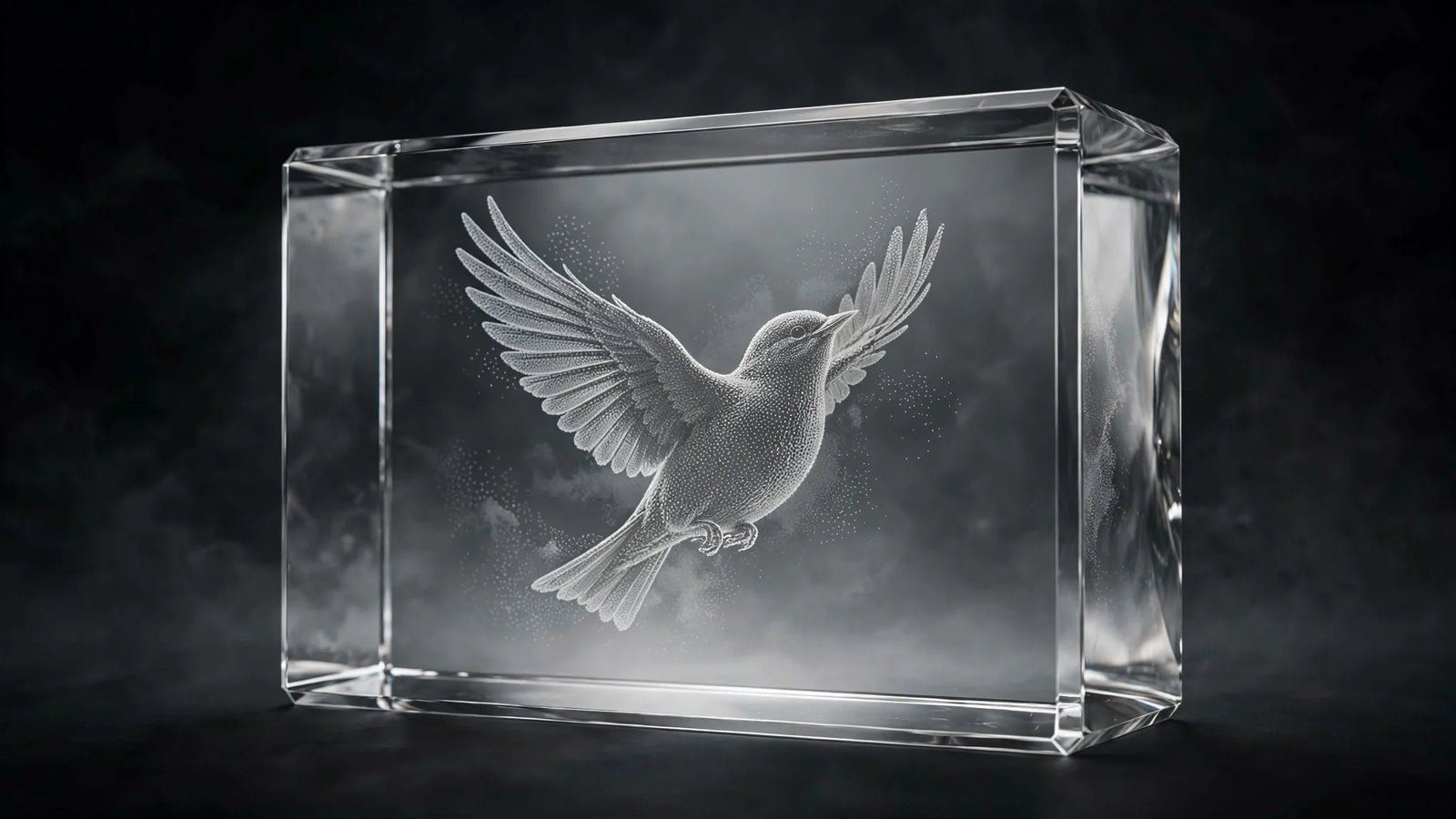 Bird in flight 3D-engraved in crystal symbolizing a fresh start — AB Crystal Collection