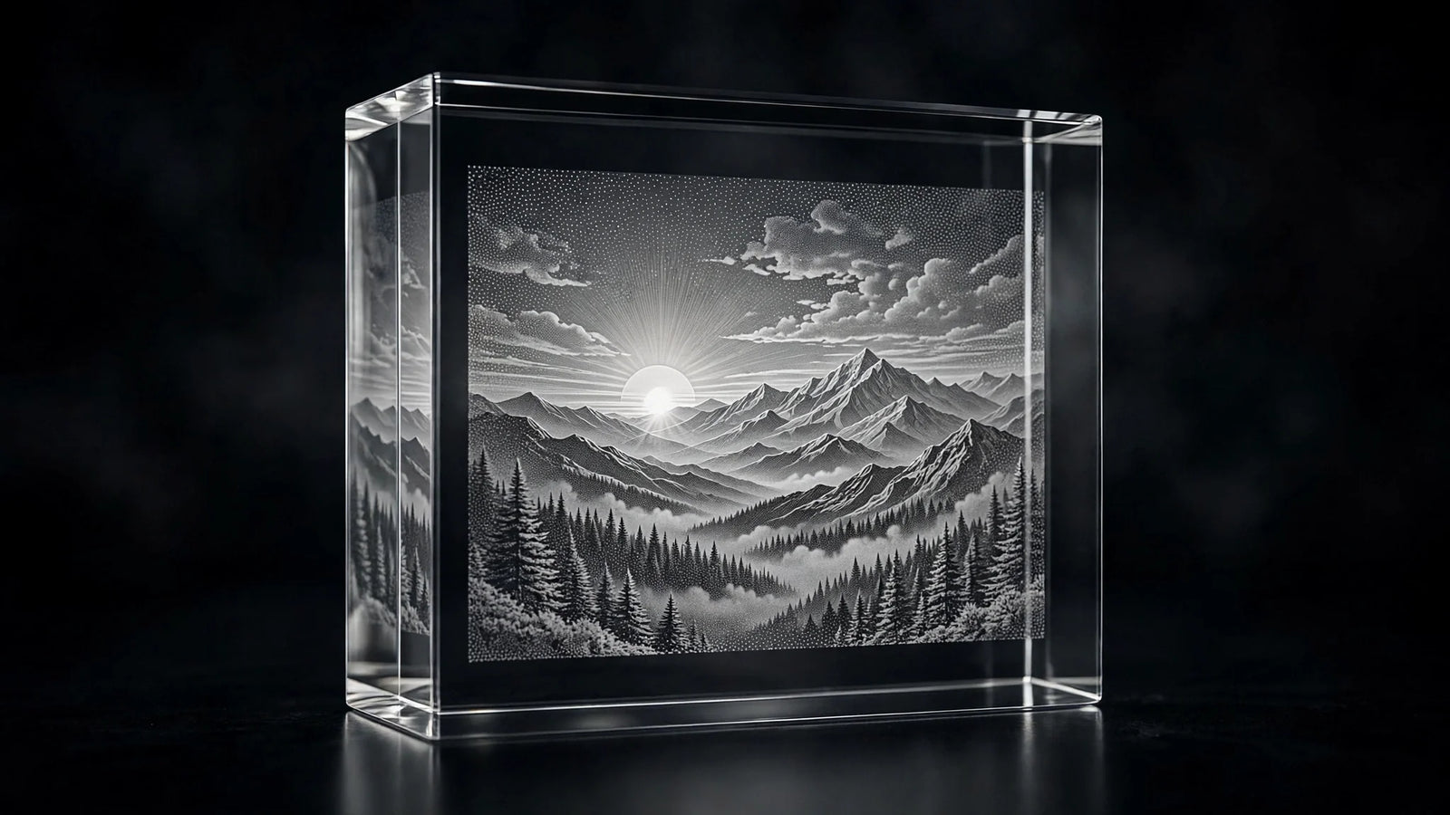 Sunrise 3D-engraved in crystal for a sobriety milestone — AB Crystal Collection