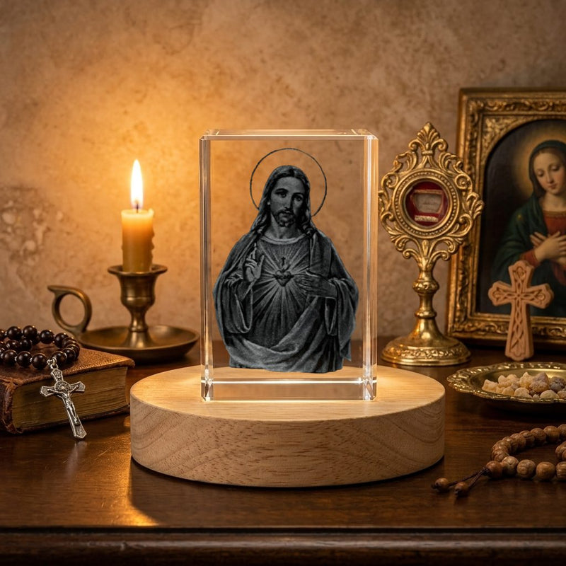 a glass with a picture of jesus on it - Jesus Crystal Gift