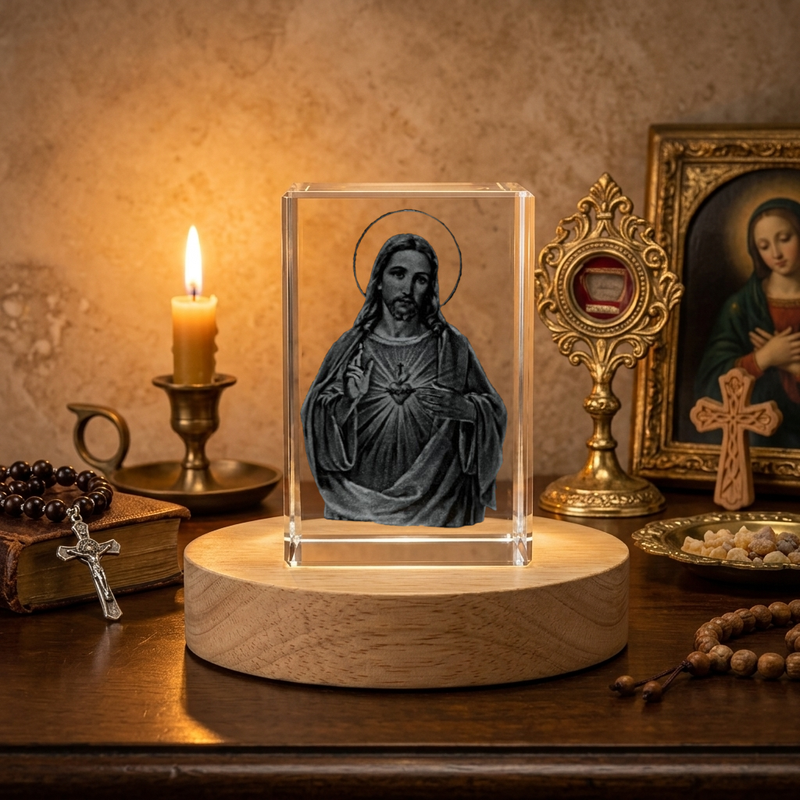 a glass with a picture of jesus on it - Jesus Crystal Gift