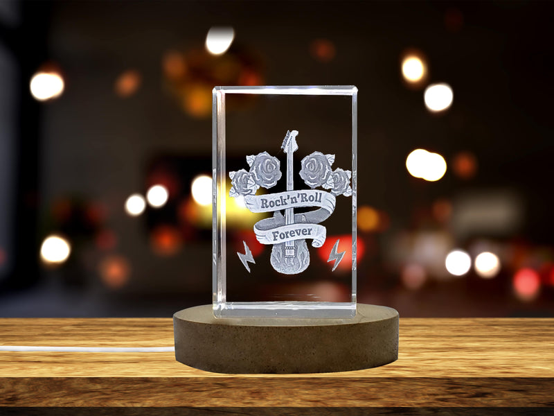 Rock-n-Roll Electric Guitar and Ribbons Design - 3D Engraved Crystal Gifts