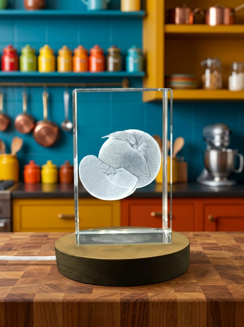 a glass case with a picture of a man holding a microphone