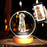 Pet Personalized 3D Crystal - Customizable Sizes & Shapes Round Small With LED Base A&B Crystal Collection