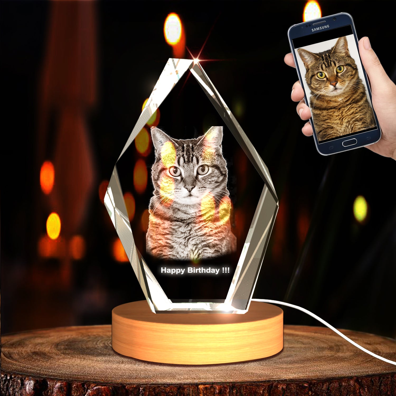 Pet Personalized 3D Crystal - Customizable Sizes & Shapes Iceberg Large With LED Base A&B Crystal Collection