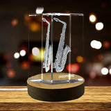 Saxophone 3D Engraved Crystal Keepsake - Canada-Made | Free LED Base | Multiple Sizes A&B Crystal Collection