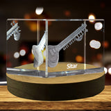 Sitar 3D Engraved Crystal 3D Engraved Crystal Keepsake/Gift/Decor/Collectible/Souvenir A&B Crystal Collection