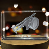 Nadaswaram Instrument 3D Engraved Crystal 3D Engraved Crystal Keepsake/Gift/Decor/Collectible/Souvenir A&B Crystal Collection