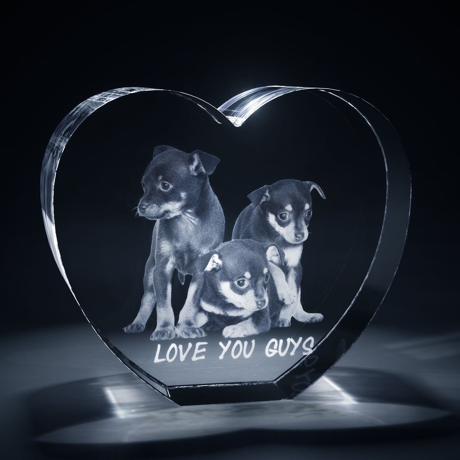 Pet Personalized 3D Crystal - Customizable Sizes & Shapes Heart Large Without LED Base A&B Crystal Collection