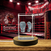 Boxing Gloves Sculpture with Textured Detail - Masterfully Engraved Artistry - Recognition Crystal