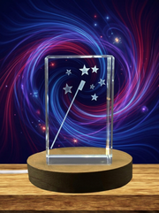 Magic Wand 3D Engraved Crystal Trophy Award with LED Base - Exquisite Decorative Gift