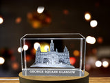 Exquisite 3D Engraved Crystal Replicating George Square in Glasgow, Scotland A&B Crystal Collection