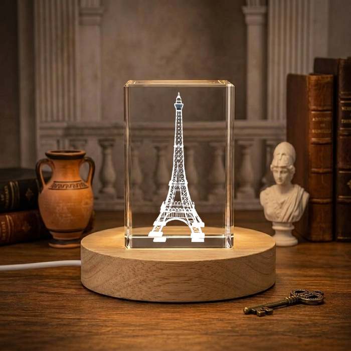 Eiffel Tower 3D Engraved Crystal Keepsake with LED Base