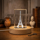 Eiffel Tower 3D Engraved Crystal Keepsake Recognition Award with LED Base - Paris Souvenir - Custom Award From A&B Crystal Collection