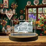 Cottage House 3D Engraved Crystal Trophy Award — Made in Canada - Custom Award From A&B Crystal Collection