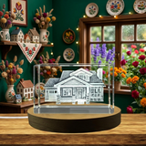 Cottage House 3D Engraved Crystal Trophy Award - Elegant Home Decor with Recognition LED Base Light - Custom Award From A&B Crystal Collection