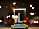 Recognition Campanile Of San Marco Crystal Trophy - 3D Engraved Venetian Award With LED Base Light - Custom Award From A&B Crystal Collection