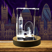 London Landmarks 3D Engraved Crystal Trophy Award Recognition with Free LED Base Light