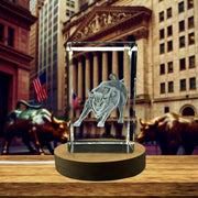 Wall Street Bull Trophy Award Recognition 3D Engraved Crystal — Made in Canada