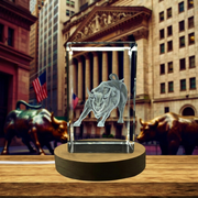 3D Engraved Crystal Wall Street Bull Trophy Award Recognition - Unique Home Decor Keepsake Gift