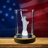 Statue Of Liberty 3D Engraved Crystal Recognition Trophy With LED Base Light - A&B Crystal Collection