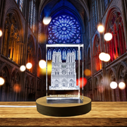 Notre Dame Cathedral 3D Engraved Crystal Trophy Award - Architectural Masterpiece Recognition