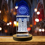 Notre Dame Cathedral 3D Engraved Crystal Trophy Award - Architectural Masterpiece Recognition