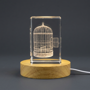 3D Engraved Crystal Parrot Cage - Unique Bird Lovers Gift