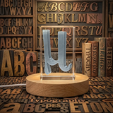 Mu Greek Alphabet Letter 3D Engraved Crystal Trophy Award with Recognition and Free LED Base Light