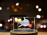 Majestic 3D Engraved Crystal | Great White Shark A&B Crystal Collection