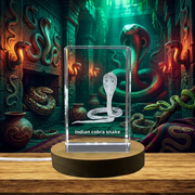 Hypnotic Indian Cobra Snake 3D Engraved Crystal for Snake Chinese Zodiac Sign - Free LED Base Light