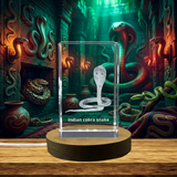 Hypnotic Indian Cobra Snake 3D Engraved Crystal for Snake Chinese Zodiac Sign - Free LED Base Light