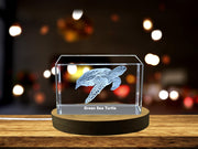 Green Sea Turtle Crystal Engraving - Beautifully Carved Marine Life Decorative Piece