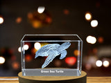 Green Sea Turtle Crystal Engraving - Beautifully Carved Marine Life Decorative Piece A&B Crystal Collection