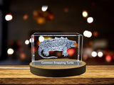 Common Snapping Turtle Engraved Crystal Paperweight - Realistic Replica of American Freshwater Species