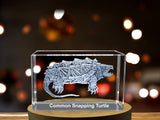 Common Snapping Turtle Engraved Crystal Paperweight - Realistic Replica of American Freshwater Species A&B Crystal Collection