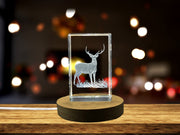 Axis Deer Crystal Sculpture Award - 3D Engraved Recognition Gift for Wildlife Enthusiasts