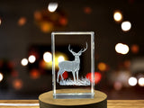 Axis Deer Crystal Sculpture Award - 3D Engraved Recognition Gift for Wildlife Enthusiasts - Custom Award From A&B Crystal Collection