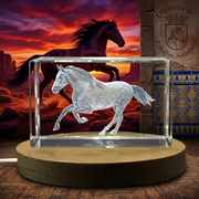 Andalusian Horse Recognition Crystal Trophy Award | 3D Engraved Spanish Equine Statue with LED Base