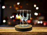 Poland Chicken 3D Engraved Crystal Trophy Award for Recognition with FREE LED Base Light - Custom Award From A&B Crystal Collection
