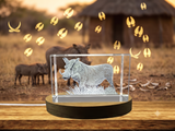 3D Engraved Crystal Warthog Pig with LED Base Light - Custom Award From A&B Crystal Collection