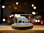 Recognition 3D Engraved Crystal Babirusa - Stunning Art Piece with Free LED Base Light