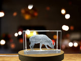 Recognition 3D Engraved Crystal Babirusa - Stunning Art Piece with Free LED Base Light - Custom Award From A&B Crystal Collection