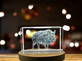 Recognition Untamed Spirit: 3D Engraved Crystal Wild Boar Sculpture with LED Base Light - Custom Award From A&B Crystal Collection