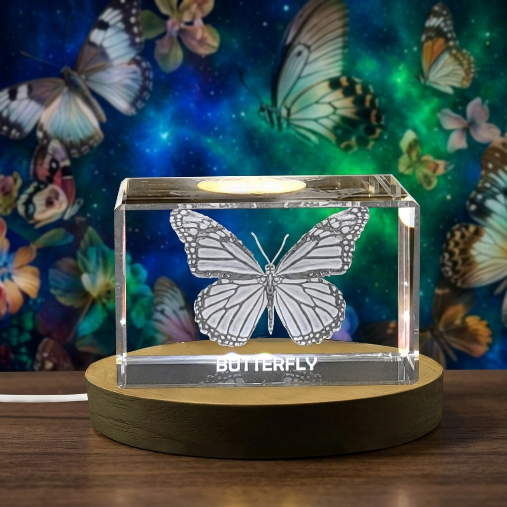 Butterfly 3D Engraved Crystal Trophy Award - Elegant Gift for Nature Lovers
