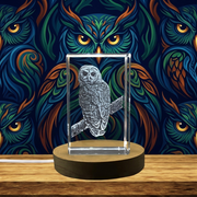 Spotted Owl Carved Crystal Trophy Award Sculpture with LED Light - Recognition Gift for Nature Enthusiasts